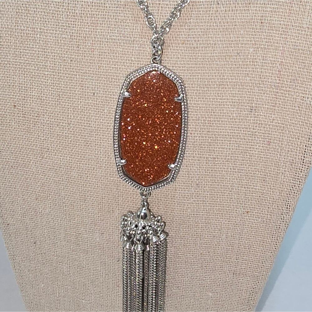 Kendra Scott Rayne Silver And Brown Sparkle Elegant Brown Pendant Necklace